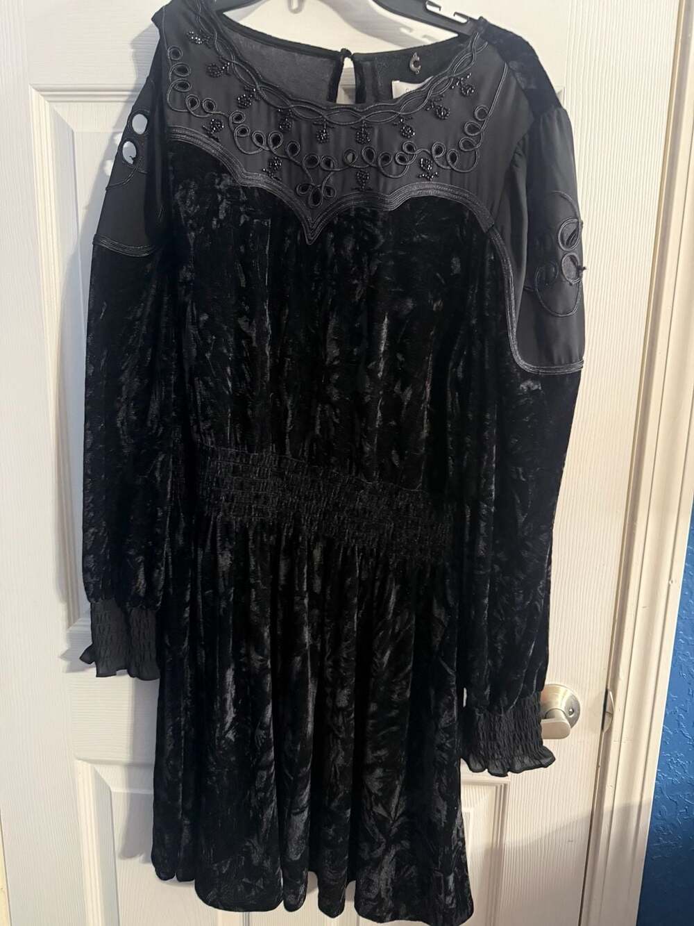 Cupio XL Black Crushed Velvet Beaded Embroidered Dress Gothic Romantic NWT
